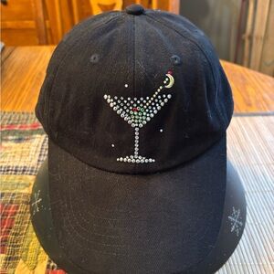 Black Cap with Rhinestone Martini Glass Design